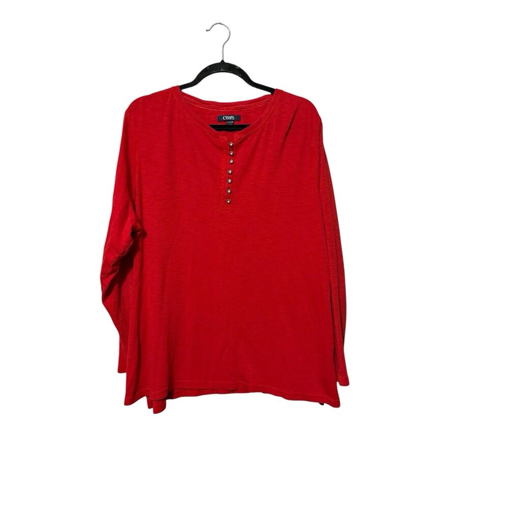 Chaps Red Slub Cotton Henley Top Long Sleeve Plus Size 2X - Picture 1 of 4